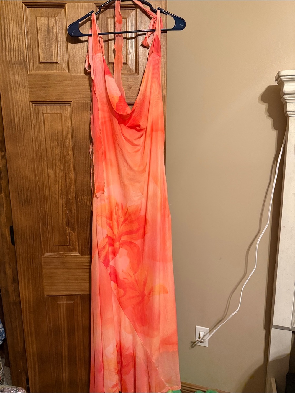 SHEIN Peach & Coral Tie-Dye Maxi Dress